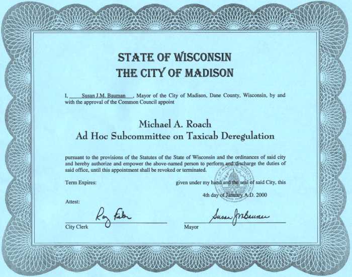 Certificate of Appointment to Ad Hoc Committee