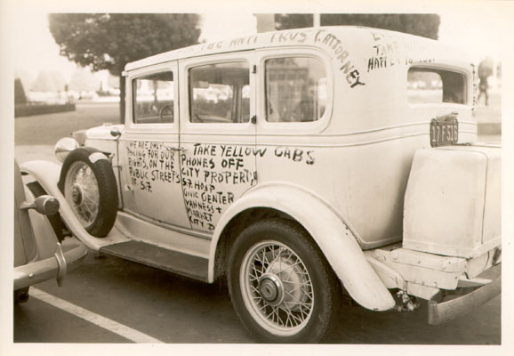 Taxi with protest message in 1941