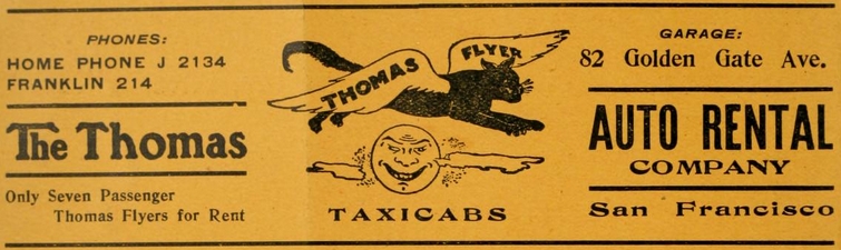 The striking graphic in the ad shows a black cat with extended wings leaping over an old-fashioned image of a smiling sun.