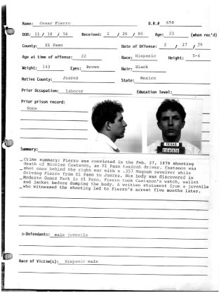Screenshot of a prison record