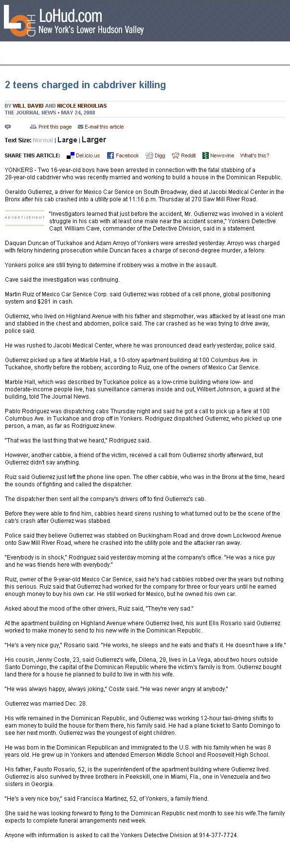 Screenshot of a news article
