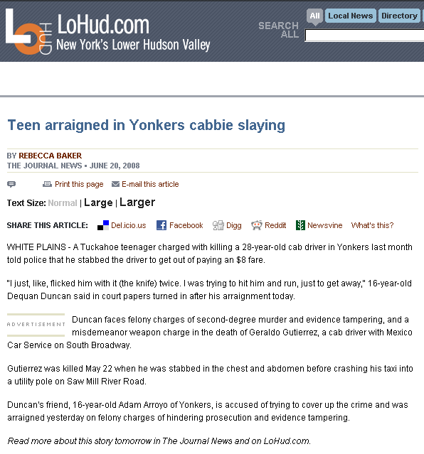 Screenshot of a news article