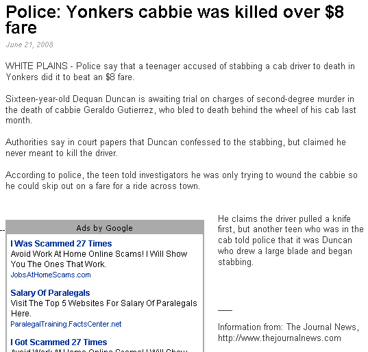 Screenshot of a news article