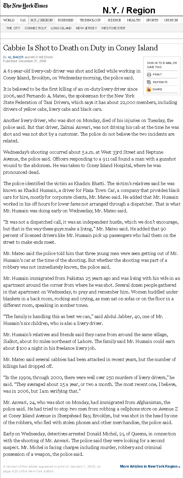 Screenshot of a news article