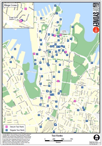 Map of secure and regular taxi stands
