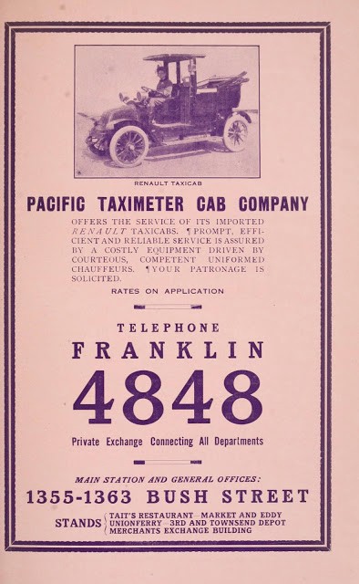 The ad shows a very early Renault taxicab.
