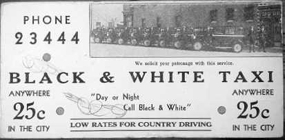 Regina ad from the 1930s shows a row of antique taxis with their drivers at attention